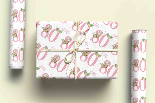 80th Birthday Sloth Wrapping Paper