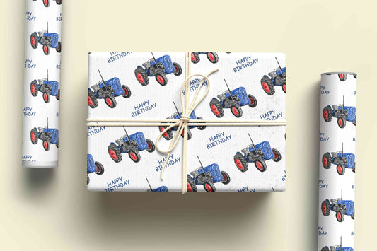 Vintage Blue Tractor Wrapping Paper