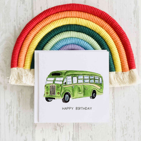 Green Vintage Bus Birthday Card, Father's Day Card