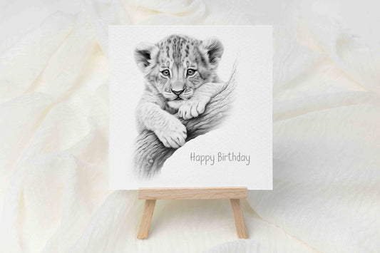 Lion Cub Birthday Card - Personalised Lion Cub Card