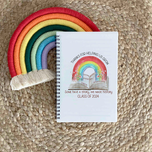 Personalised Teacher Notebook, Thank's for helping us grow, Rainbow Book