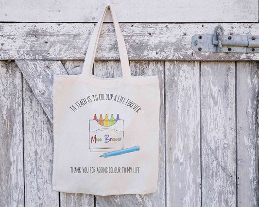 Personalised Rainbow Teacher Tote Bag, Teacher Thank You Gift, To Teach is to colour a life forever
