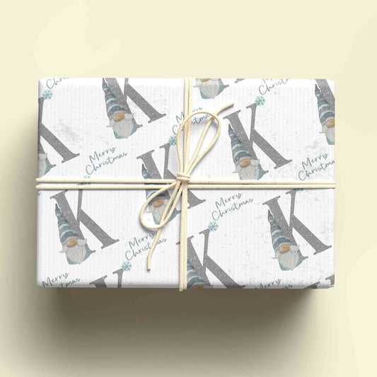 Personalised Christmas Gonk Initial Wrapping Paper - Custom Name Gift Wrap - Festive Gonk Design - Unique Xmas Gift Wrap - UK Seller