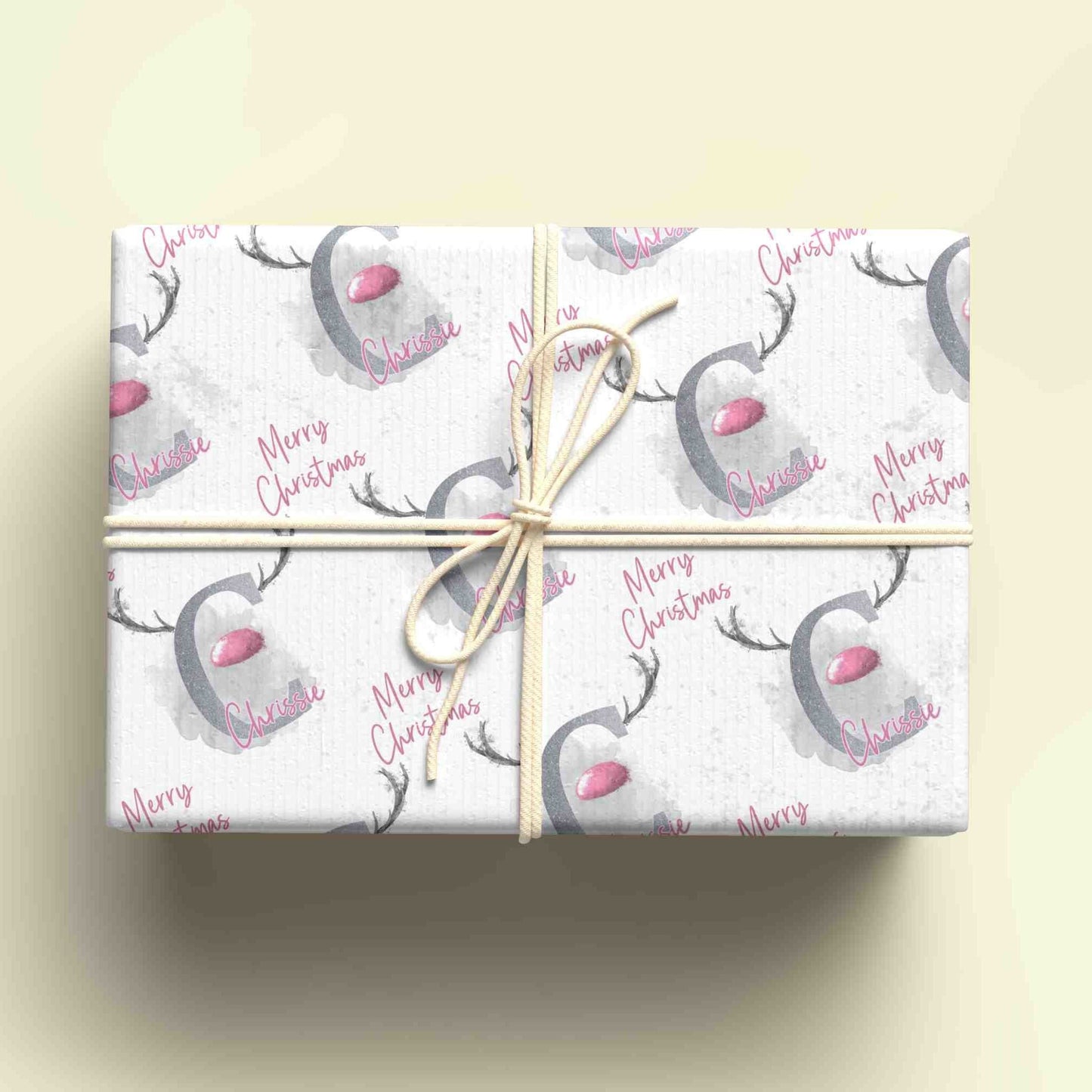 Personalised Christmas Reindeer Initial Wrapping Paper - Custom Name Gift Wrap - Festive Reindeer Design - Unique Xmas Gift Wrap - UK Seller