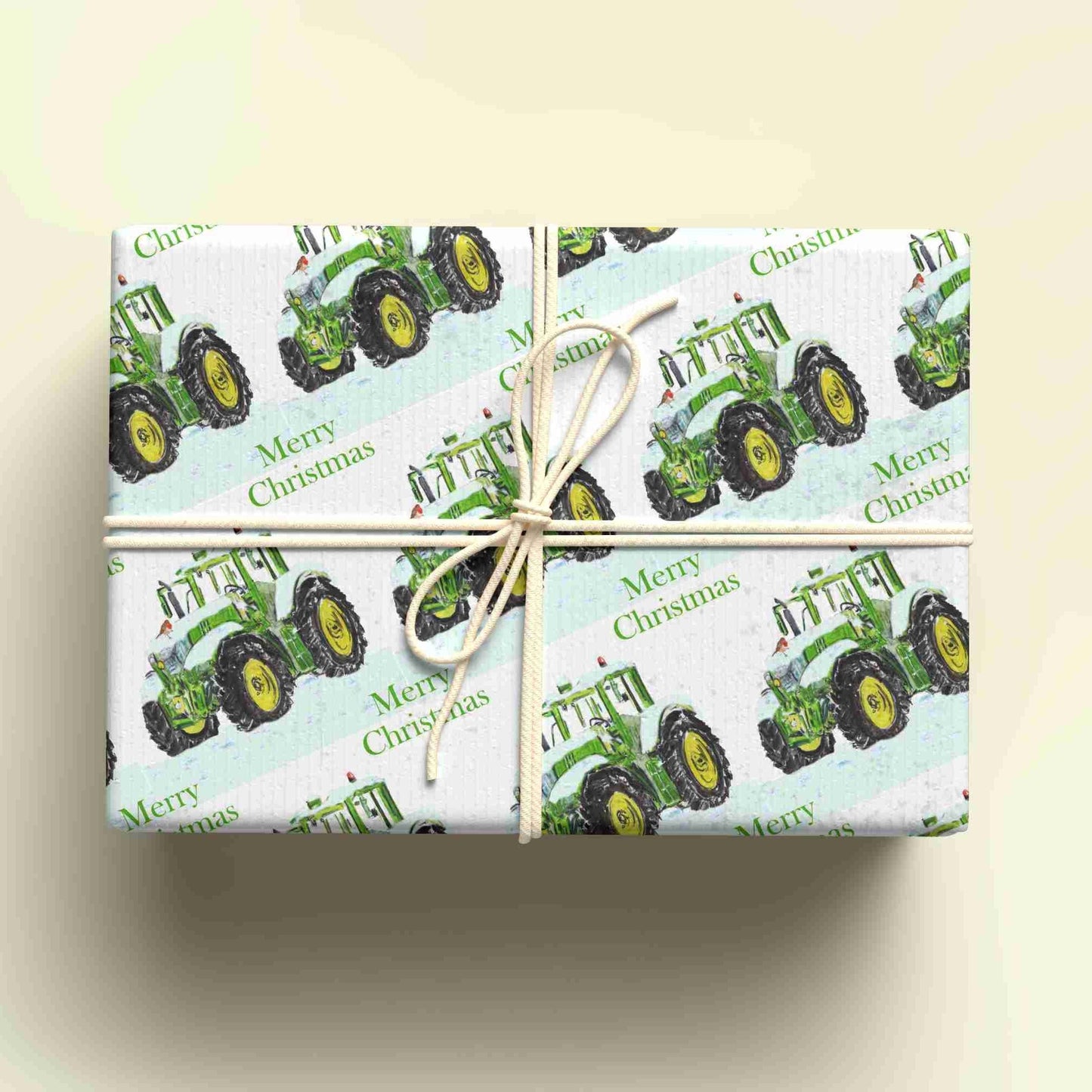 Christmas Green & Yellow Tractor Wrapping Paper - Custom Name Gift Wrap - Festive Tractor Design - Unique Xmas Gift Wrap - UK Seller