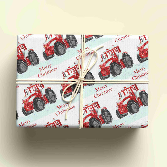 Christmas Red Tractor Wrapping Paper - Custom Name Gift Wrap - Festive Tractor Design - Unique Xmas Gift Wrap - UK Seller