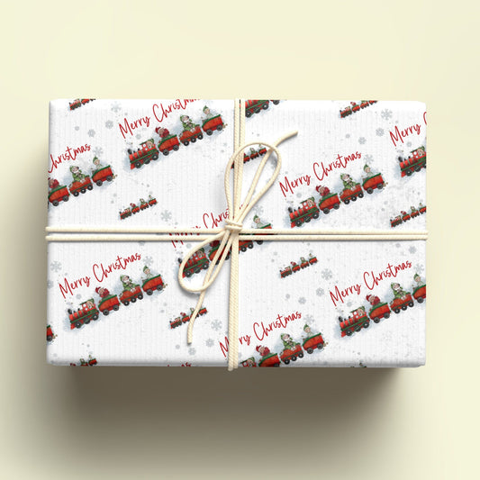 Christmas Train Wrapping Paper - Custom Name Gift Wrap - Festive Train Design - Unique Xmas Gift Wrap - UK Seller