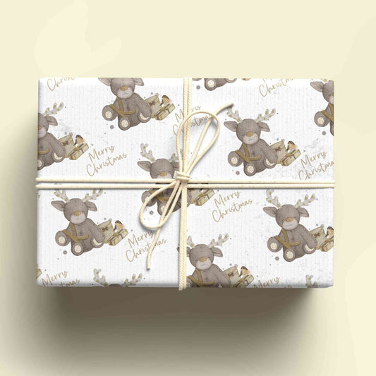Personalised Christmas Reindeer Bear Initial Wrapping Paper - Custom Name Gift Wrap - Cute Reindeer Design - Unique Xmas Gift Wrap