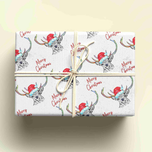 Personalised Christmas Stag Wrapping Paper - Custom Name Gift Wrap - Stag Design - Unique Xmas Gift Wrap