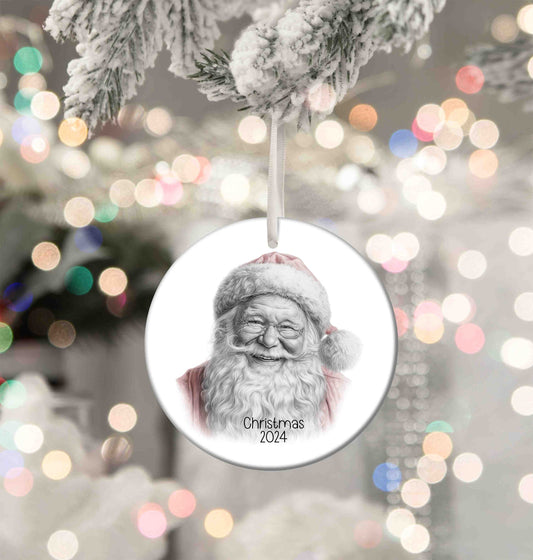 Personalised Christmas Jolly Santa, Christmas 2024 Aluminium Christmas Baubles - 76mm Size, Lightweight Keepsake Decoration