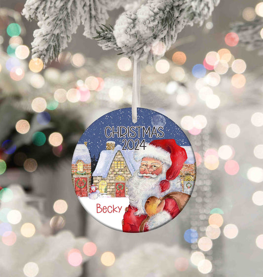 Personalised Christmas  Santa, Christmas 2024 Aluminium Christmas Baubles - 76mm Size, Lightweight Keepsake Decoration