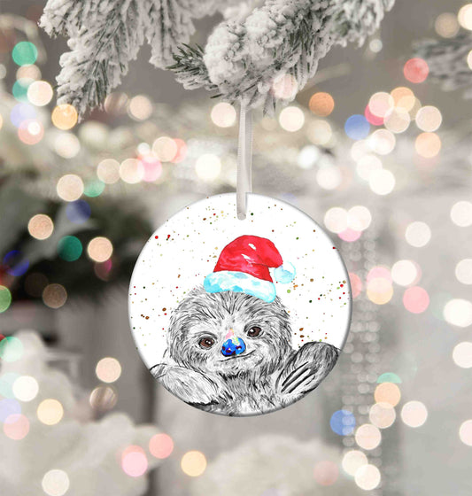 Personalised Christmas Sloth Aluminium Christmas Baubles - 76mm Size, Lightweight Keepsake Decoration