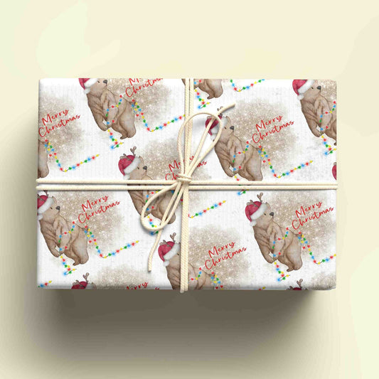 Personalised Christmas Bear Wrapping Paper - Custom Name Gift Wrap - Festive Bear Design - Unique Xmas Gift Wrap - UK Seller