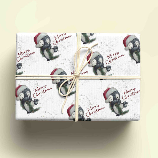 Personalised Christmas Penguin Wrapping Paper - Custom Name Gift Wrap - Festive Penguin Design - Unique Xmas Gift Wrap - UK Seller