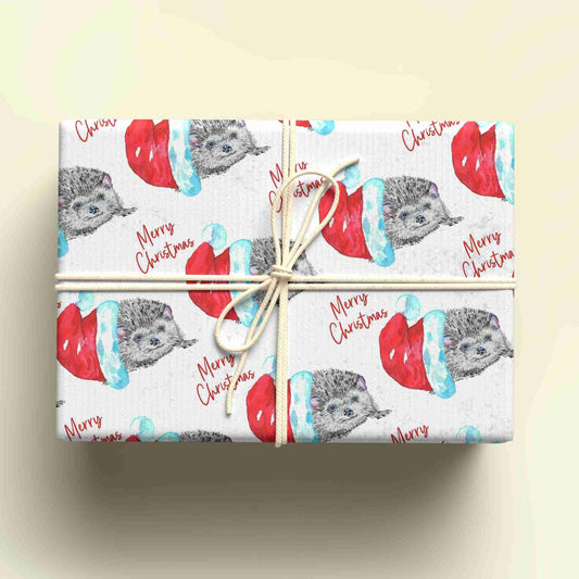 Personalised Christmas Hedgehog Wrapping Paper - Custom Name Gift Wrap - Hedgehog Themed Design - Unique Xmas Gift Wrap - UK Seller