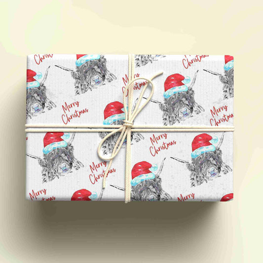 Personalised Christmas Highland Cow Wrapping Paper - Custom Name Gift Wrap - Farming Themed Design - Unique Xmas Gift Wrap - UK Seller