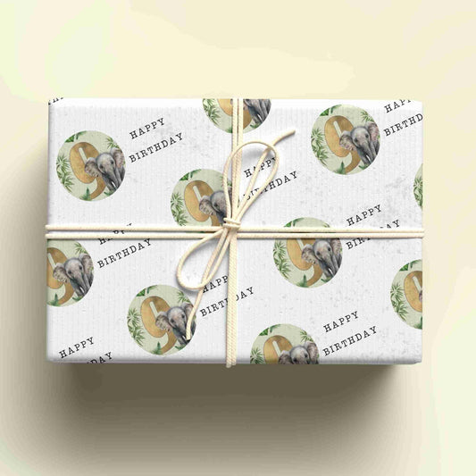 Personalised Elephant Wrapping Paper for Ages 1-9 - Custom Birthday Gift Wrap