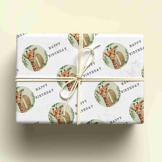 Personalised Giraffe Wrapping Paper for Ages 1-9 - Custom Birthday Gift Wrap