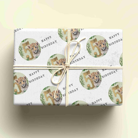 Personalised Leopard Wrapping Paper for Ages 1-9 - Custom Birthday Gift Wrap