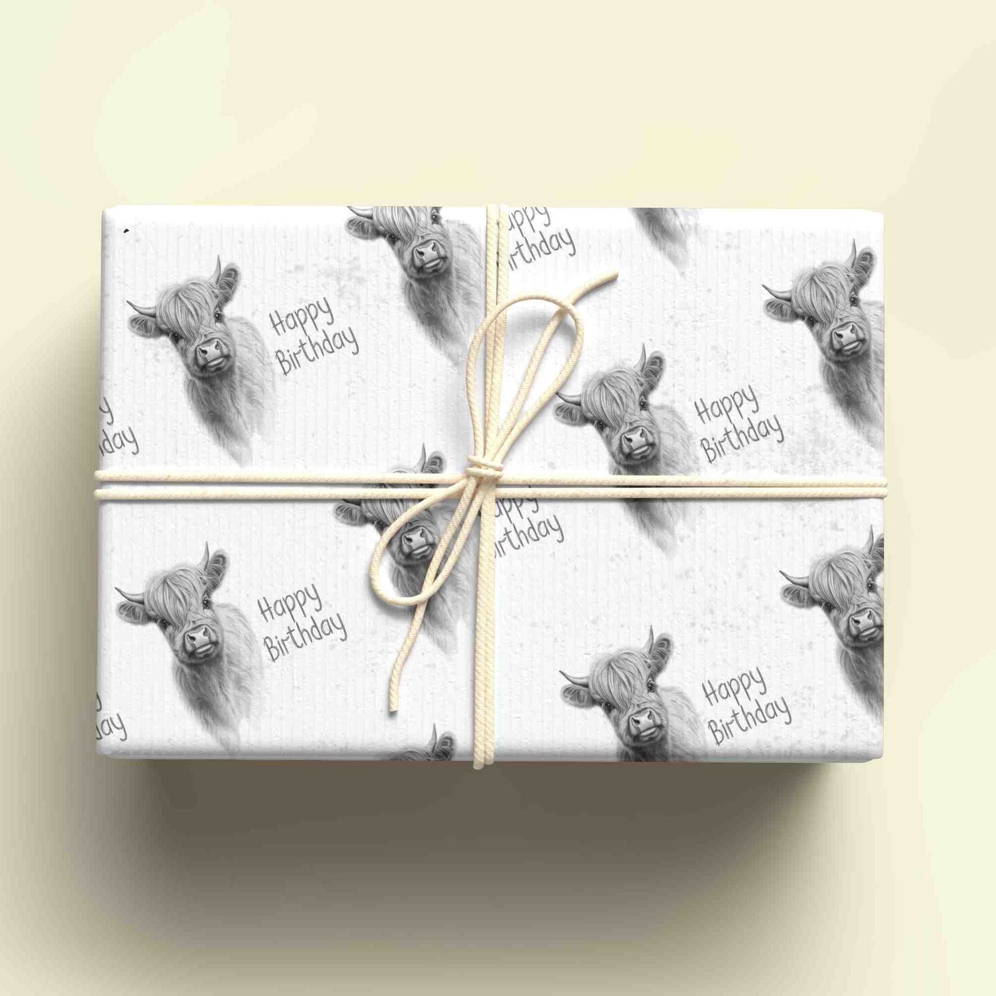 Highland Cow Wrapping Paper, Personalised Gift Wrap, Birthday Wrapping Paper