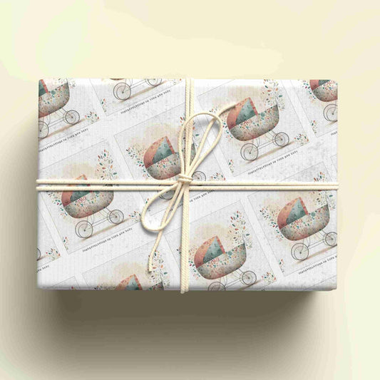 Boho Pram New Baby Wrapping Paper - Gender Neutral Newborn Wrapping Paper - Unique Baby Gift Wrap