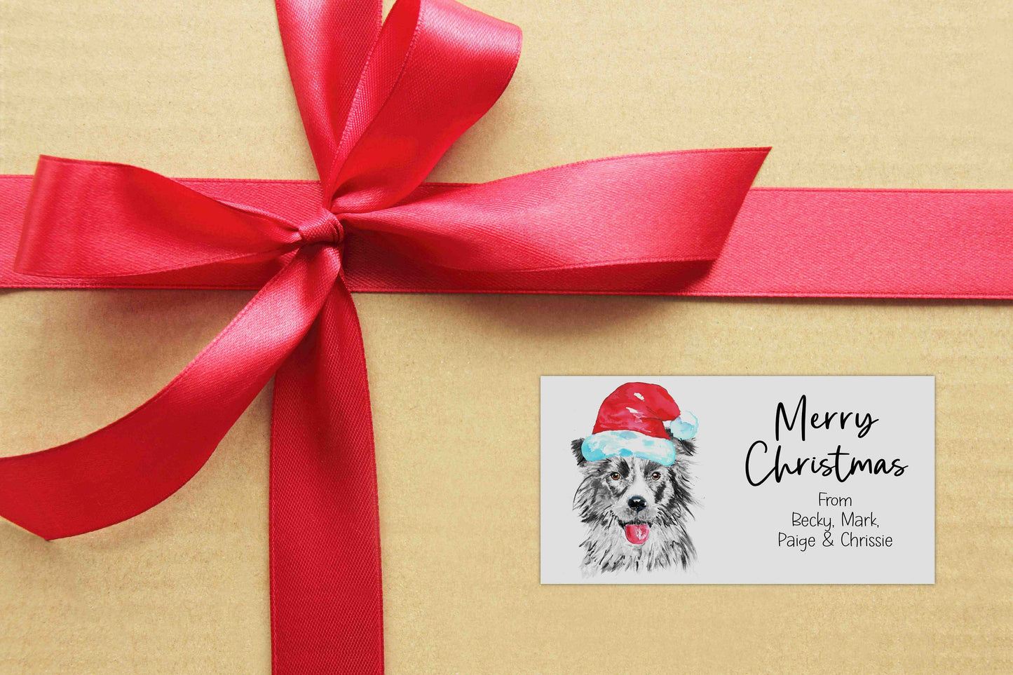 Personalised Christmas Collie Dog Stickers for Cards & Gifts | Custom Holiday Stickers | Festive Labels