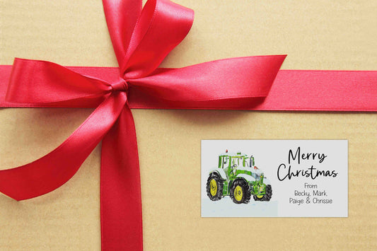 Personalised Green Tractor Christmas Stickers for Cards & Gifts | Custom Holiday Stickers | Festive Labels