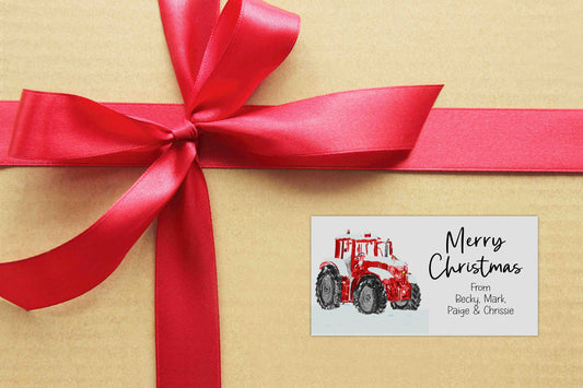 Personalised Red Tractor Christmas Stickers for Cards & Gifts | Custom Holiday Stickers | Festive Labels