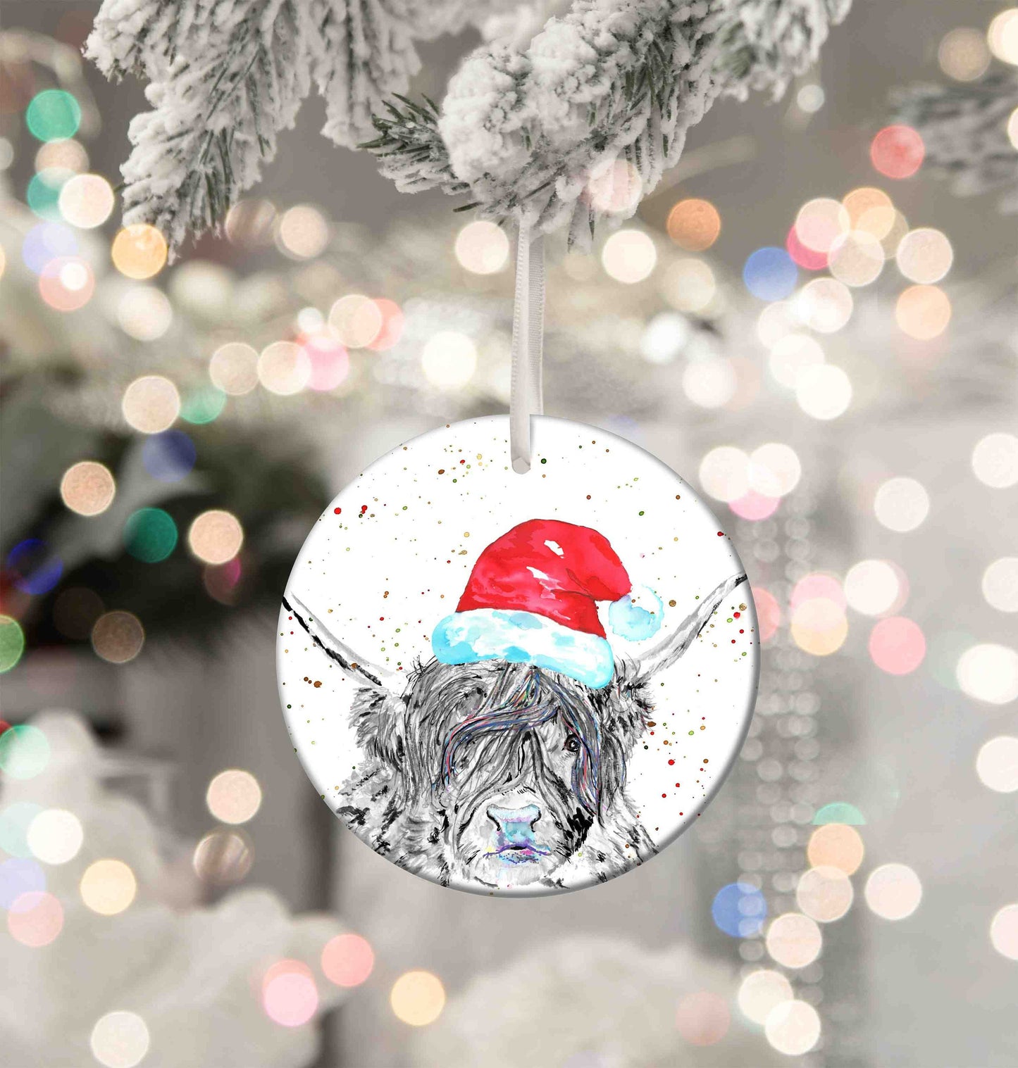 Personalised Christmas Highland Cow Aluminium Christmas Baubles - 76mm Size, Lightweight Keepsake Decoration