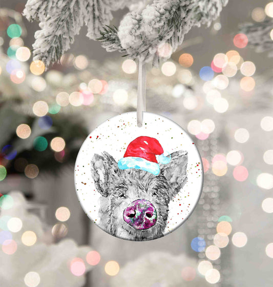 Personalised Christmas Pig Aluminium Christmas Baubles - 76mm Size, Lightweight Keepsake Decoration