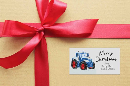 Personalised Tractor Christmas Stickers for Cards & Gifts | Custom Holiday Stickers | Festive Labels