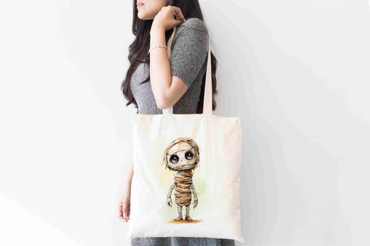 Creepy Mummy Tote Bag, Halloween Themed Shopping Bag,  Eco-Friendly Reusable Bag, School Bag