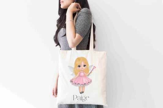 Personalised Fairy Doll Tote Bag, Custom Name Shopping Bag,  Eco-Friendly Reusable Bag, School Bag