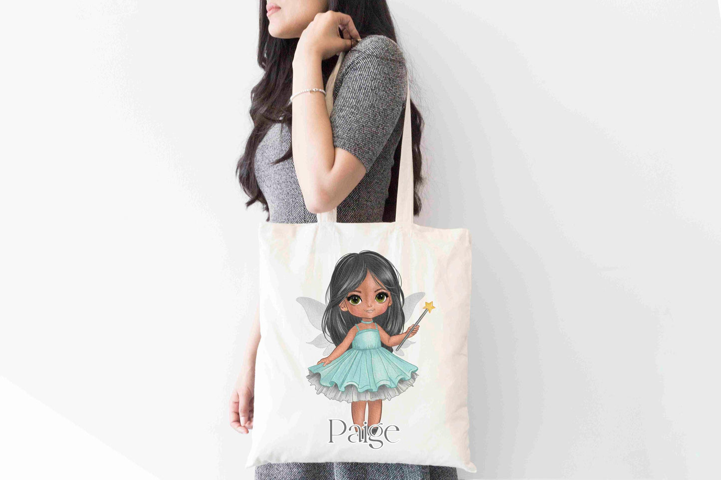 Personalised Fairy Doll Tote Bag, Custom Name Shopping Bag,  Eco-Friendly Reusable Bag, School Bag