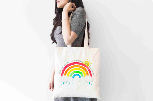 Positivity Rainbow Tote Bag, Custom Named Shopping Bag,  Eco-Friendly Reusable Bag, School Bag