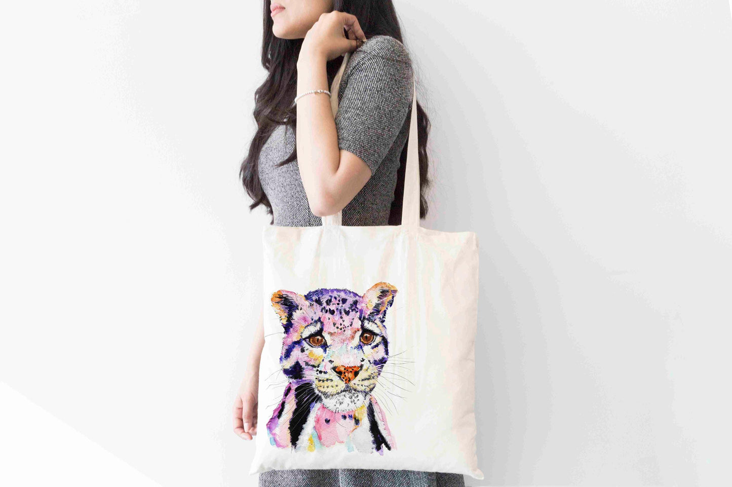 Personalised Clouded Leopard Tote Bag, Animal Themed Shopping Bag,  Eco-Friendly Reusable Bag, School Bag