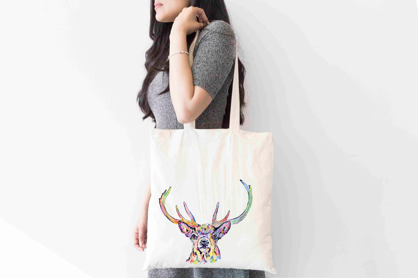 Personalised Stag Tote Bag, Animal Themed Shopping Bag,  Eco-Friendly Reusable Bag, School Bag