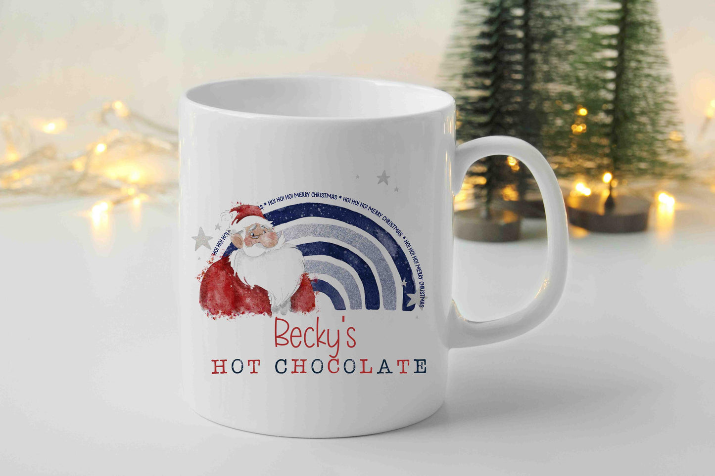 Personalised Santa Rainbow Christmas Mug | Custom Name Mug | Festive Hot Chocolate Cup | Christmas Gift for Him & Her | Holiday Drinkware