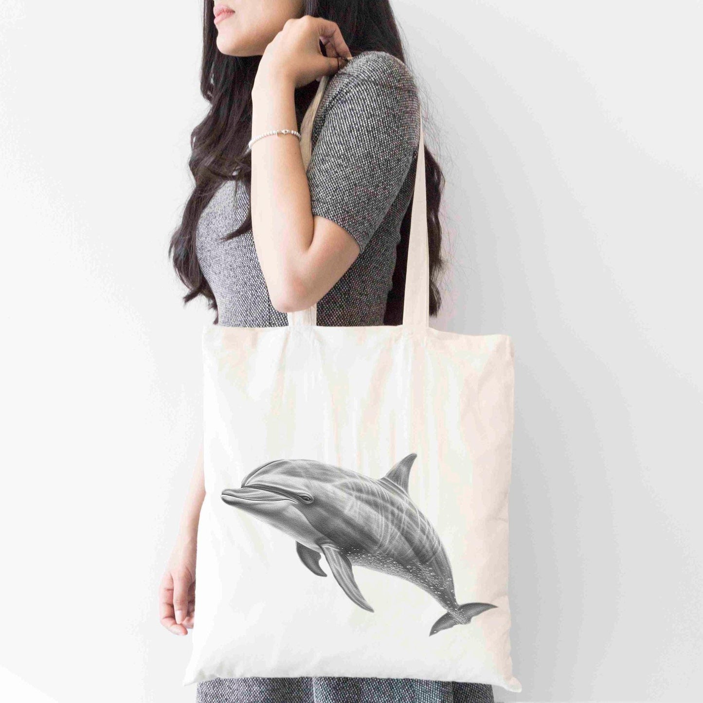 Personalised Dolphin Tote Bag, Custom Name Shopping Bag,  Eco-Friendly Reusable Bag, School Bag