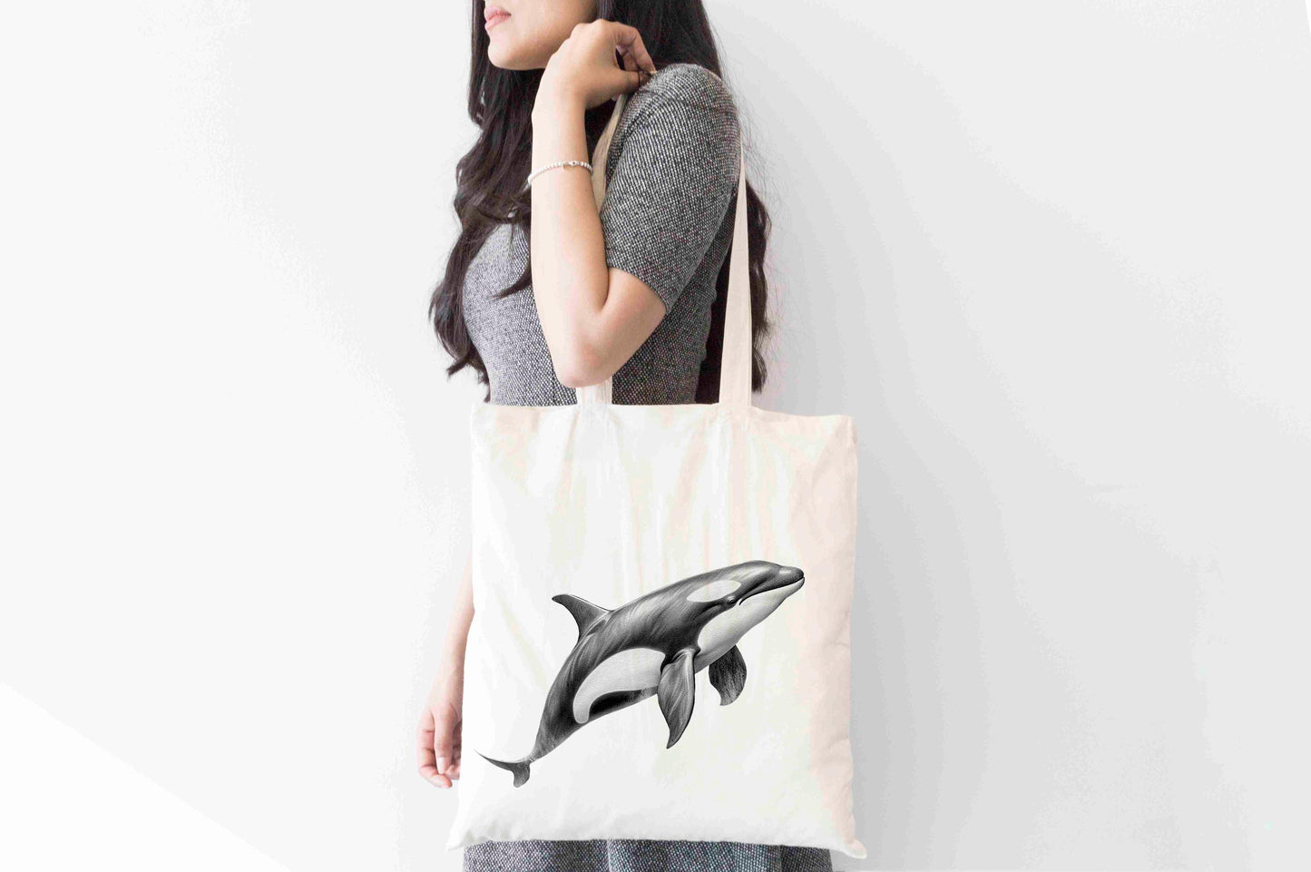 Personalised Killer Whale Tote Bag, Custom Name Shopping Bag,  Eco-Friendly Reusable Bag, School Bag