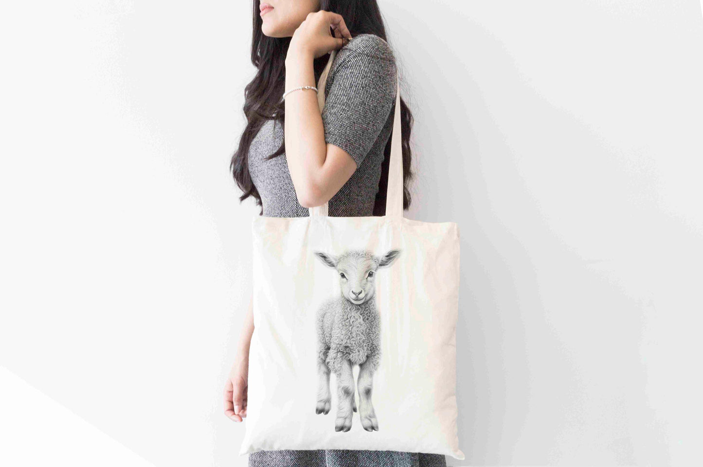 Personalised Lamb Tote Bag, Custom Name Shopping Bag,  Eco-Friendly Reusable Bag, School Bag