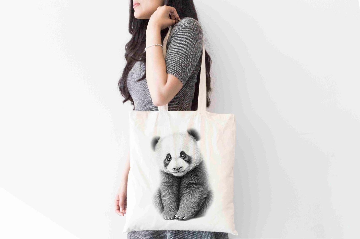 Personalised Panda Tote Bag, Custom Name Shopping Bag,  Eco-Friendly Reusable Bag, School Bag