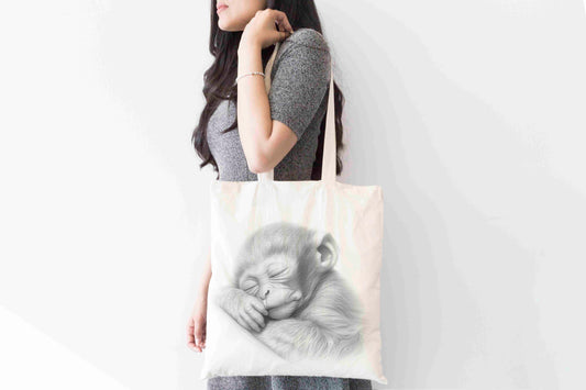 Personalised Baby Monkey Tote Bag, Custom Name Shopping Bag,  Eco-Friendly Reusable Bag, School Bag