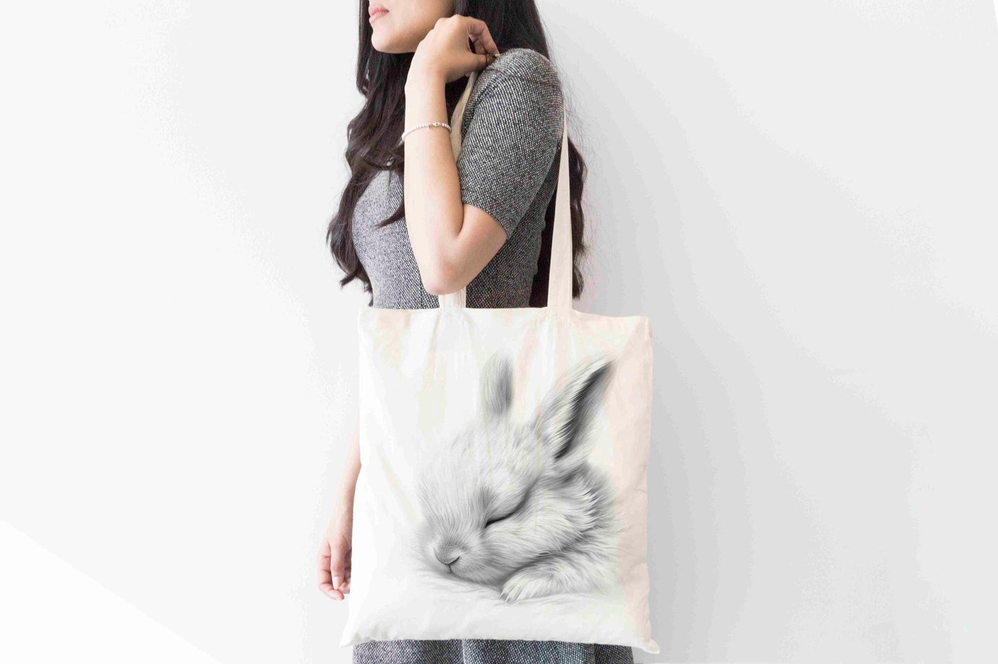 Personalised Sleeping Bunny Tote Bag, Custom Name Shopping Bag,  Eco-Friendly Reusable Bag, School Bag