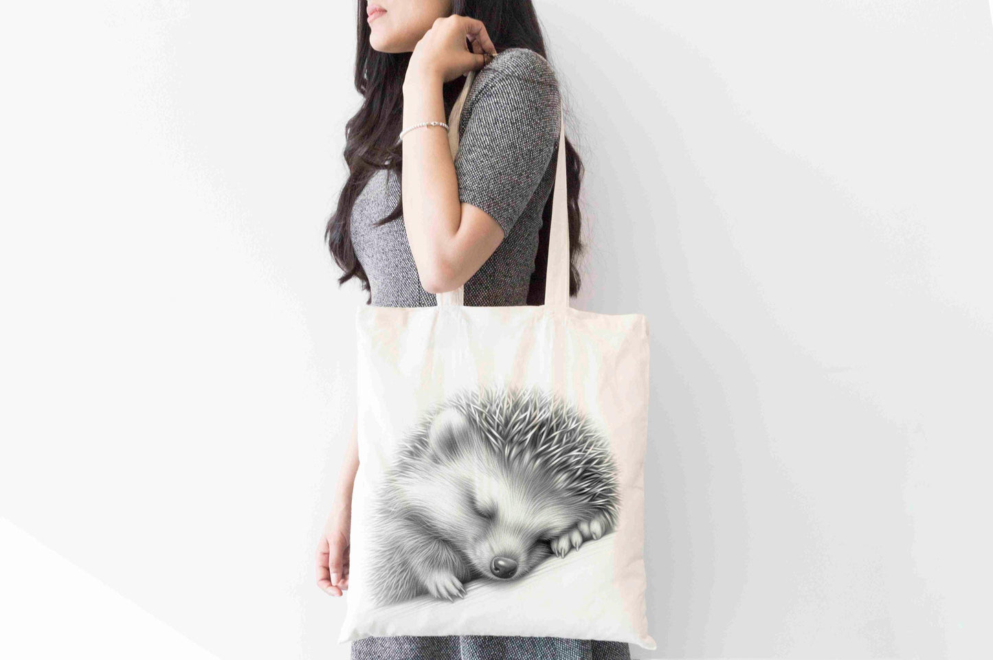 Personalised Sleeping Hedgehog Tote Bag, Custom Name Shopping Bag,  Eco-Friendly Reusable Bag, School Bag