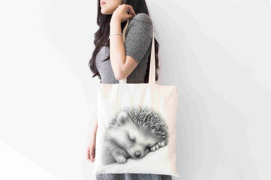 Personalised Sleeping Hedgehog Tote Bag, Custom Name Shopping Bag,  Eco-Friendly Reusable Bag, School Bag