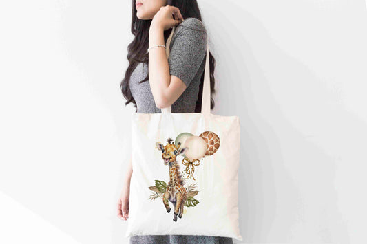 Personalised Giraffe Tote Bag, Custom Name Shopping Bag,  Eco-Friendly Reusable Bag, School Bag