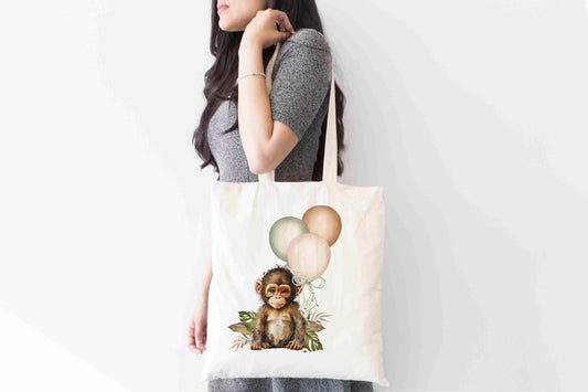 Personalised Monkey Tote Bag, Custom Name Shopping Bag,  Eco-Friendly Reusable Bag, School Bag