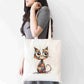 Personalised Quirky Cat Tote Bag, Custom Name Shopping Bag,  Eco-Friendly Reusable Bag, School Bag