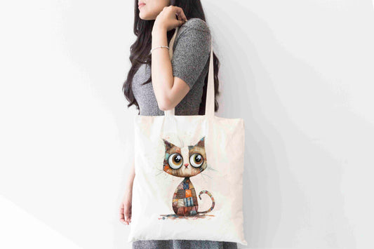 Personalised Quirky Cat Tote Bag, Custom Name Shopping Bag,  Eco-Friendly Reusable Bag, School Bag